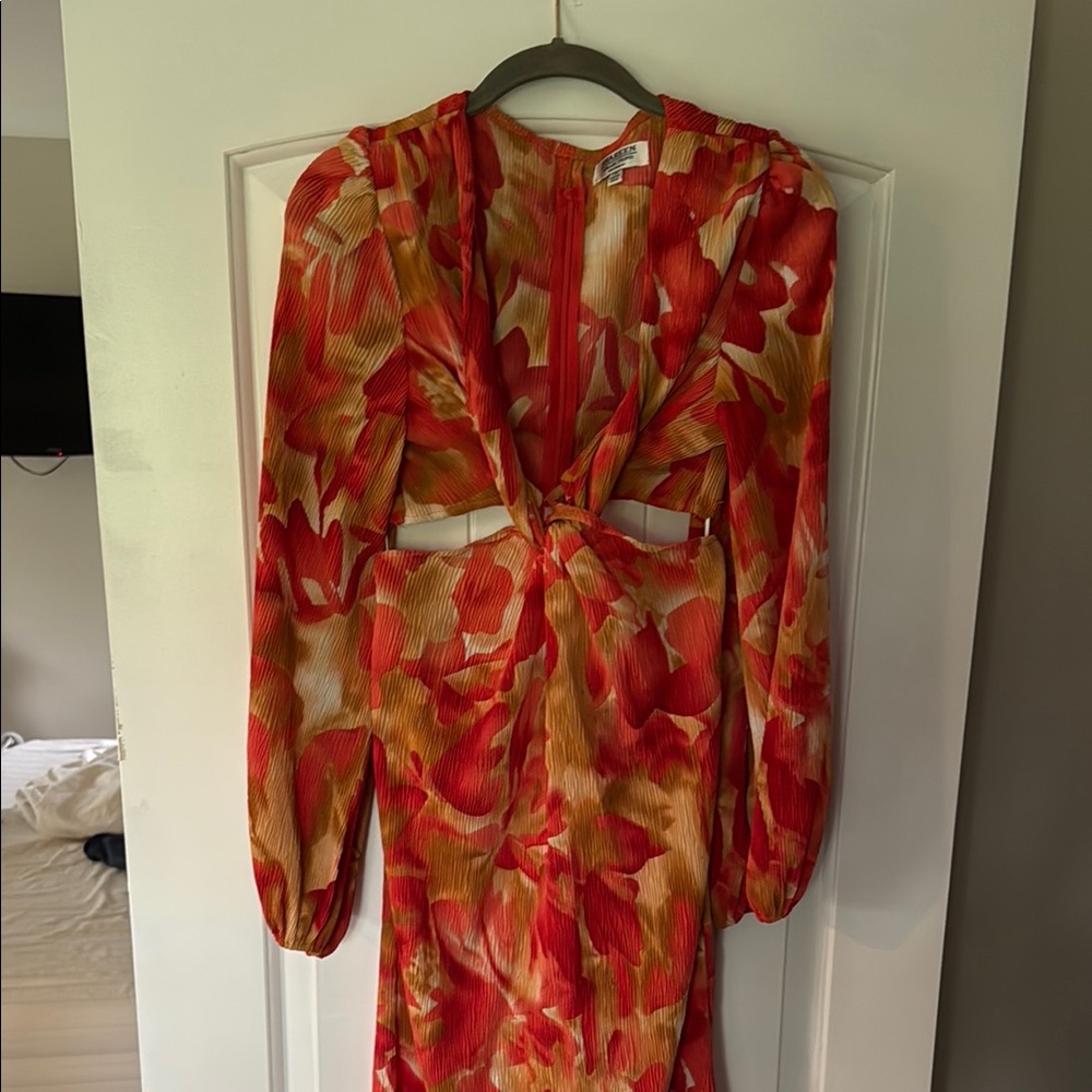 Elegant Red and Gold Women's Dress long sleeved floral